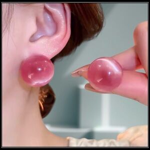 New Bubblegum Pink Super Ball Round Stud Earrings – 925 Sterling Silver Posts